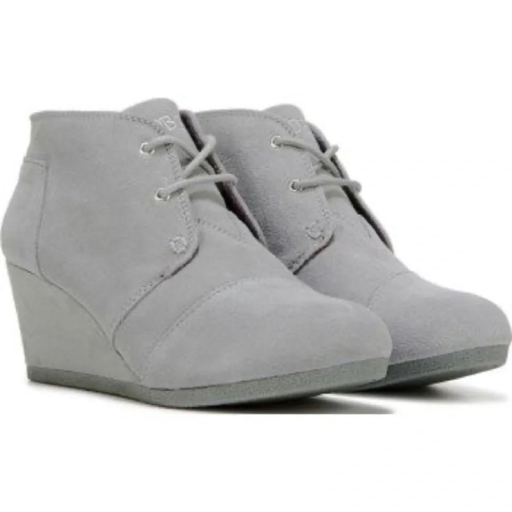 Wedge Heel Ankle Booties Lace Up Suede Boots Bobs Sketchers Gray Size 8 1/2